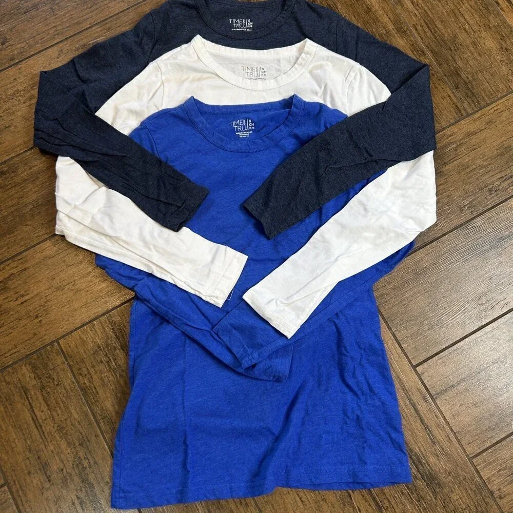 Time and Tru Women's Long Sleeve T shirt Lot of 3 Navy White Blue  Size Small